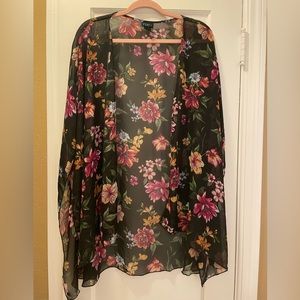 RUE + Vibrant Floral Flowy Sheer Shawl / OS fits most / EUC / 🌼🖤🌺